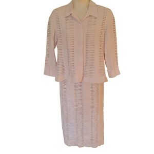 JSong White Linen Ladder Cutout Skirt Suit Set 16 Back Slit Summer Breathable